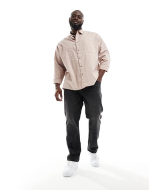 ASOS DESIGN 90s oversized linen blend shirt with square collar in dusty pink