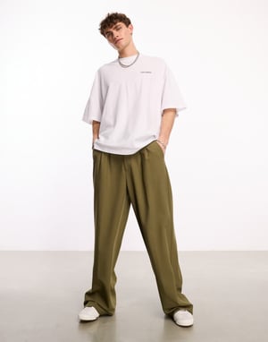 COLLUSION relaxed wide leg tailored trousers in olive