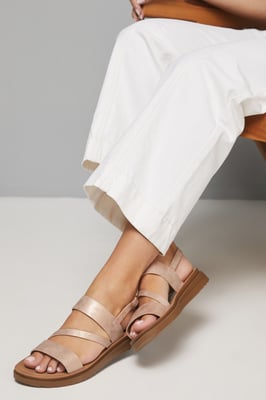 Good For The Sole: Wide Fit Ali Comfort Asymmetric Strap Low Wedge Sandals