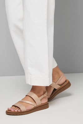Good For The Sole: Wide Fit Ali Comfort Asymmetric Strap Low Wedge Sandals