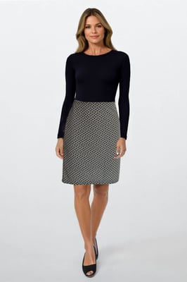 Black White Geo Design Stretch Skirt