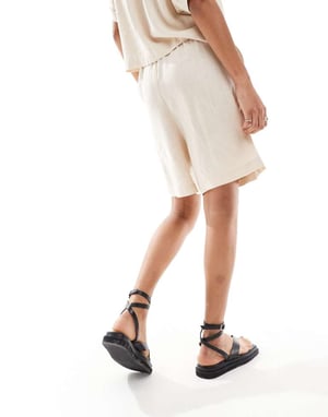 Selected Gulia high waist linen blend shorts co-ord in sand
