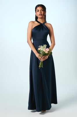 Coast Honoured Petite Twist Halterneck Satin Maxi Bridesmaid Dress