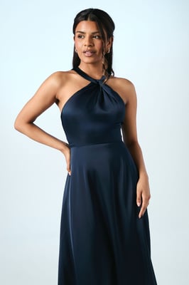 Coast Honoured Petite Twist Halterneck Satin Maxi Bridesmaid Dress