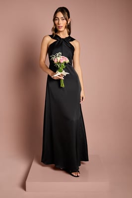 Twisted Halterneck Satin Maxi Dress
