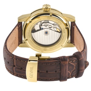 Gevril Men's Madison 316L Stainless Steel IPYG  Case, Silver/Black Dial, Brown Handmade Leather Strap