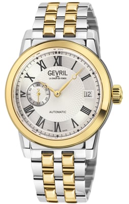 Gevril Men's Madison 316L Stainless Steel IPYG  Case, Silver/Black Dial, Two toned SS/IPYG Bracelet.