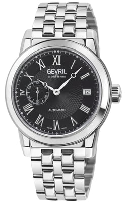 Gevril Men's Madison 316L Stainless Steel Case, Black Dial, 316L Stainless Steel Bracelet.