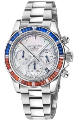 Arcobaleno 316L Stainless Steel Case, Blue/Orange Bezel, White Dial, Stainless steel Bracelet Watch