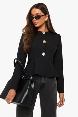 Gold Button Peplum Tailored Top