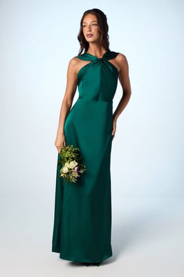 Twisted Halterneck Satin Maxi Dress