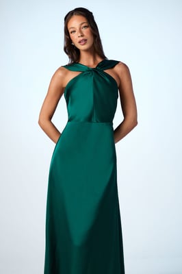 Twisted Halterneck Satin Maxi Dress