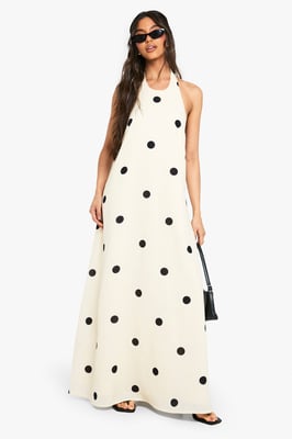 Large Polka Dot Linen Look Swing Dress