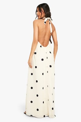 Large Polka Dot Linen Look Swing Dress