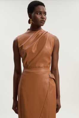 Faux Leather Drape Sleeveless Top