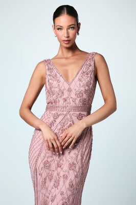 Plunge Floral Embellished Bridesmaids Dress