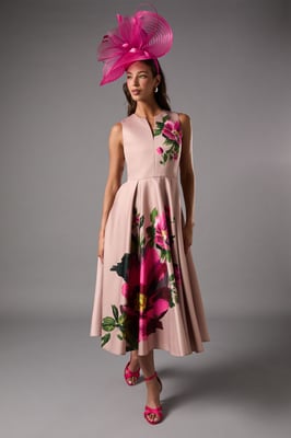 Notch Neck Placement Print Midi Dress