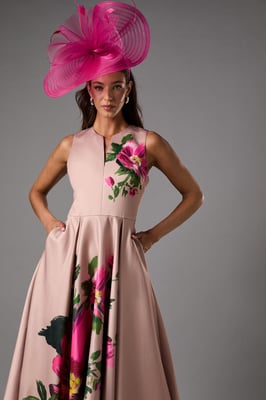 Notch Neck Placement Print Midi Dress