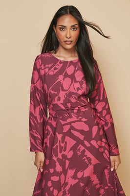 Petite Floral Flute Sleeve Tie Midi Dress