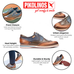 Pikolinos Herrskor i Brandy Brown Läder med Brogue-detaljer och Snörning - Avila