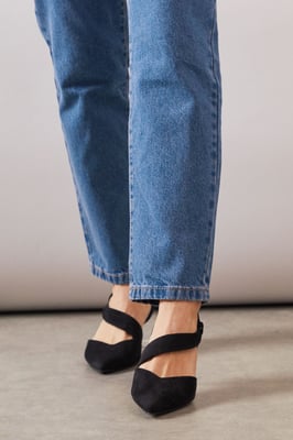 Wide Fit Evelyn Asymmetric Slingback Kitten Heel Court Shoes