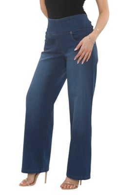 MYT Womens Tummy Control Wide Leg Jeans in Mid Blue