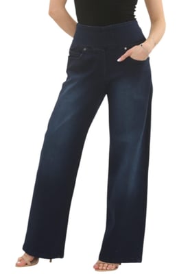 MYT Womens Tummy Control Wide Leg Jeans in Dark Stonewash