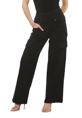 MYT Womens Tummy Control Wide Leg Cargo Jeans in Black