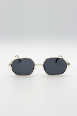 Oval Geometric Metal Frame Sunglasses