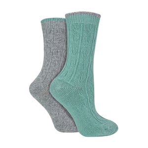 2 Pack Ladies Cable Knit Heel & Toe Socks