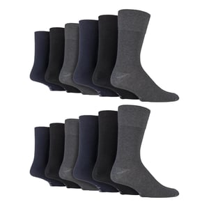 12 Pairs Mens Gentle Grip Loose Top Socks | Extra Wide Non Elastic Socks