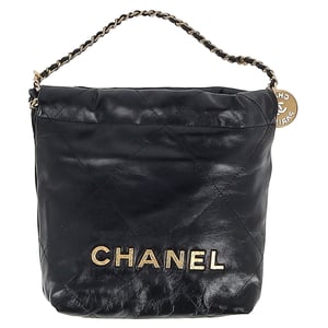 Chanel 22 Quilted Mini Hobo Bag in Black Shiny Calfskin Leather