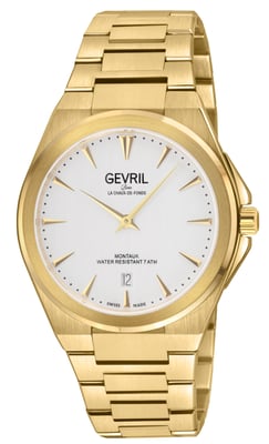 Gevril Montauk Men's316L Stainless Steel IPYG Case, White Dial, 316L Stainless Steel IPYG Bracelet Watch