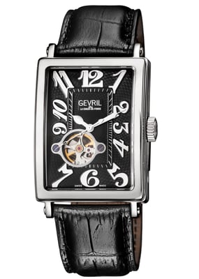 Gevril Men's  Avenue of Americas Intravedere Black Dial Calfskin Leather Watch