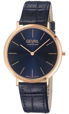 Gevril Five Points18K Collection,18K Rose Gold Case, Blue Dial, Blue Handmade Italian Leather Strap.