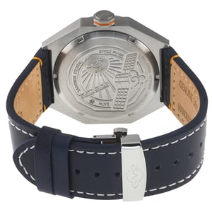 Stella Solar Power Swiss Quartz Black/Blue Dial,Blue/Orange Handmade Italian Leather Watch