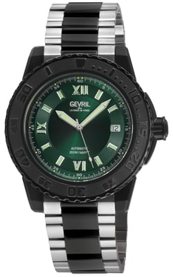 Gevril Men's Seacloud 316L Stainless Steel Case,Black Bezel, Green Dial, Two tones IP/BLK Stainless Steel Bracelet  Watch