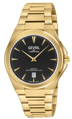 Gevril Montauk Men's316L Stainless Steel IPYG Case, Black Dial, 316L Stainless Steel IPYG  Bracelet Watch
