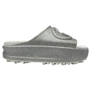 Gucci GG Logo Glittered Slide Sandals in Silver Rubber