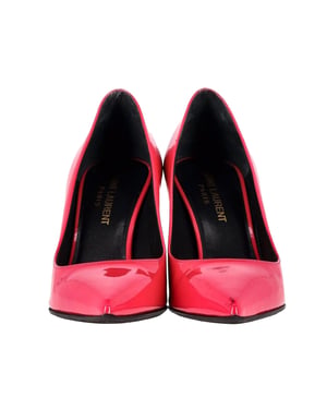 Saint Laurent Pointed-Toe Pumps 80 in Fuchsia Pink Patent Calf Leather
