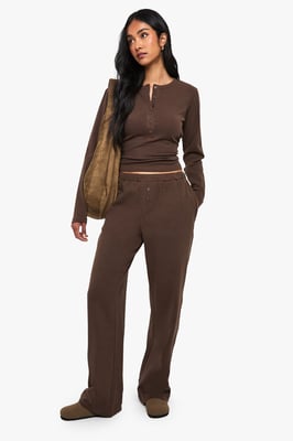 Cotton Button Through Crew Neck Top & Trouser Co Ord