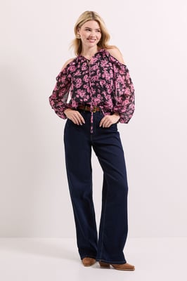 Floral Ruffle Detail Printed Chiffon Top