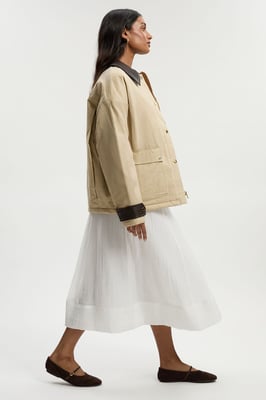Quilted Contrast Collar Barn Jacket
