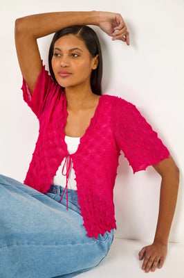 Textured Tie Front Shrug