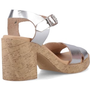 Hush Puppies Georgia Kurk Leer Dames Zilveren Sandalen