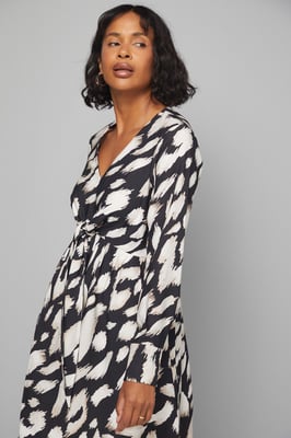Animal Viscose Tie Front Midi Dress