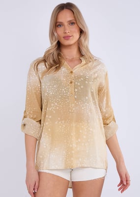 Beige Denim Look Upprullade Ärmar Överdimensionerad Topp