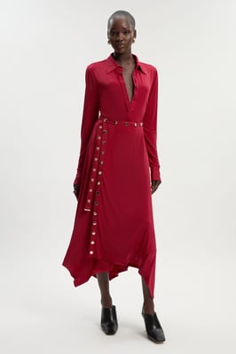 Drapey Crepe Hanky Hem Eyelet Detail Maxi Skirt