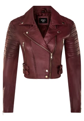 Womens Burgundy Cropped Brando Leather Biker Jacket-Durban