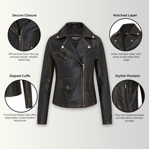 Dam Vintage Svart Klassisk Brando Biker Läderjacka - Broome